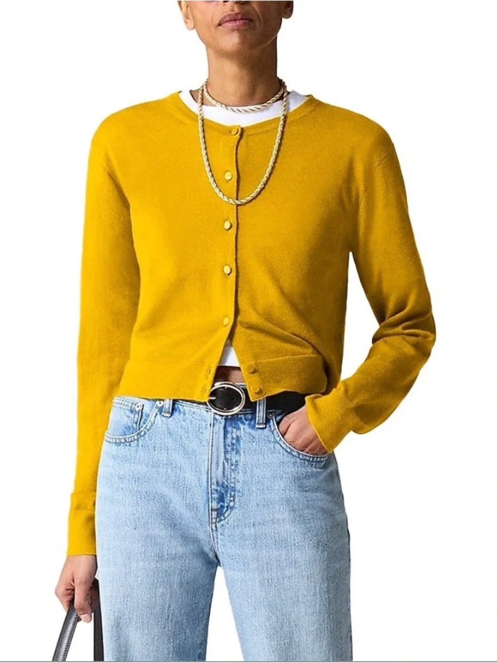 NWT J.Crew 100% Cashmere Classic Cardigan, Size L, Mustard/Classic Gold (CGR)